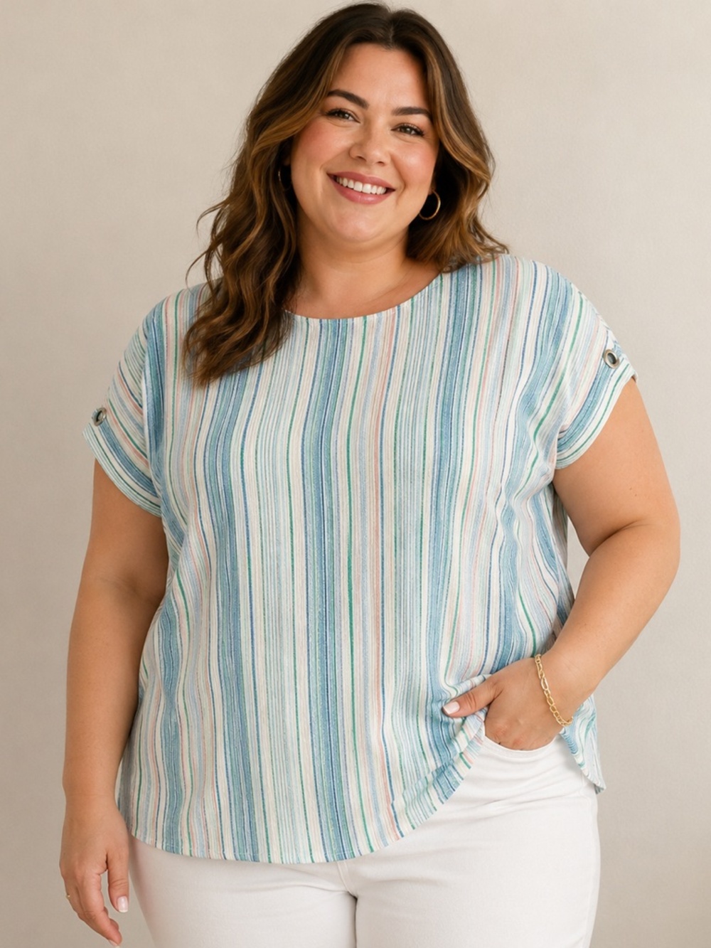 PLUS sized CURE spring/summer top with slit shoulder detail 2X - New, no tags